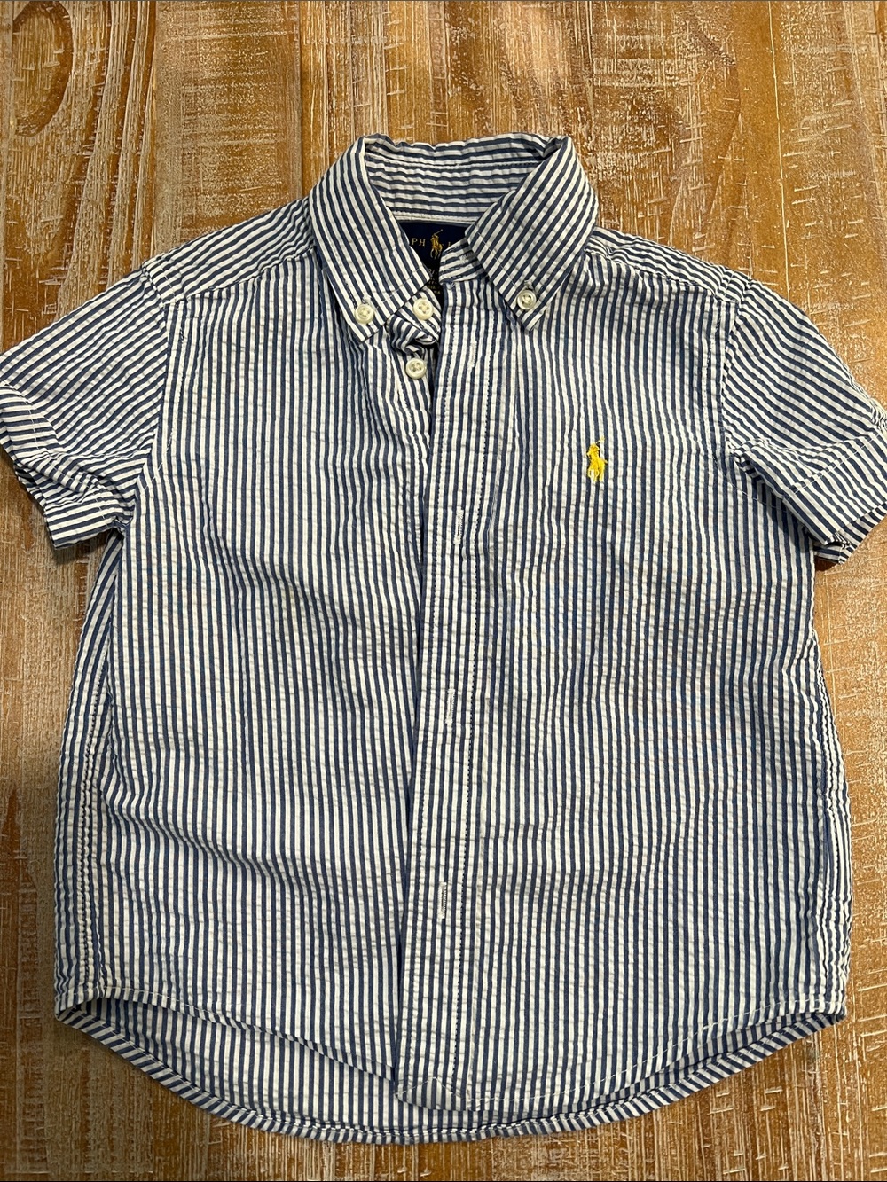 Ralph Lauren Navy and White Striped Short-Sleeve Button-Down Shirt